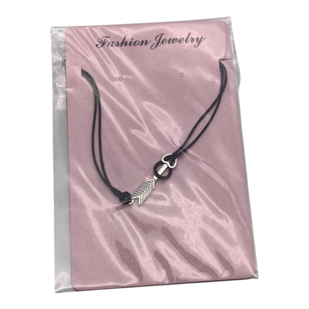 Fashion‎ Jewelry Arrow Heart Black Rope Bracelet Women's Adjustable Sliver Tone